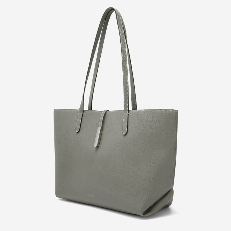 Stone Grey Small Grain Ecru Stitching Women Shoulder Bags Demellier The Tokyo Tote - Image 2