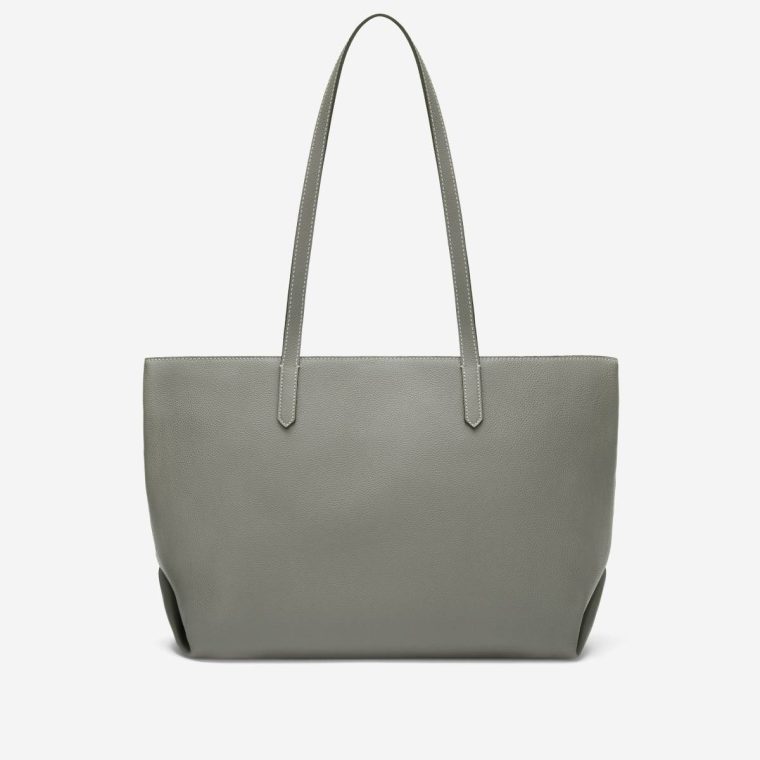 Stone Grey Small Grain Ecru Stitching Women Shoulder Bags Demellier The Tokyo Tote - Image 3