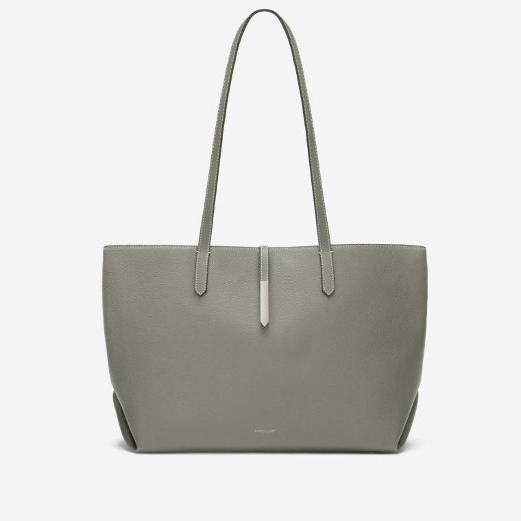 Stone Grey Small Grain Ecru Stitching Women Shoulder Bags Demellier The Tokyo Tote