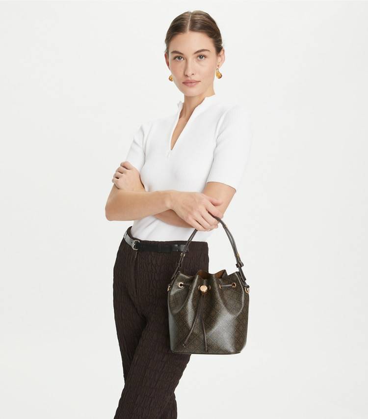 T Monogram Coated Canvas Bucket Bag Tory Burch French Press Women Crossbody Bags - Image 3