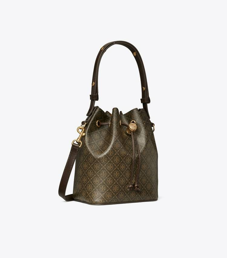 T Monogram Coated Canvas Bucket Bag Tory Burch French Press Women Crossbody Bags