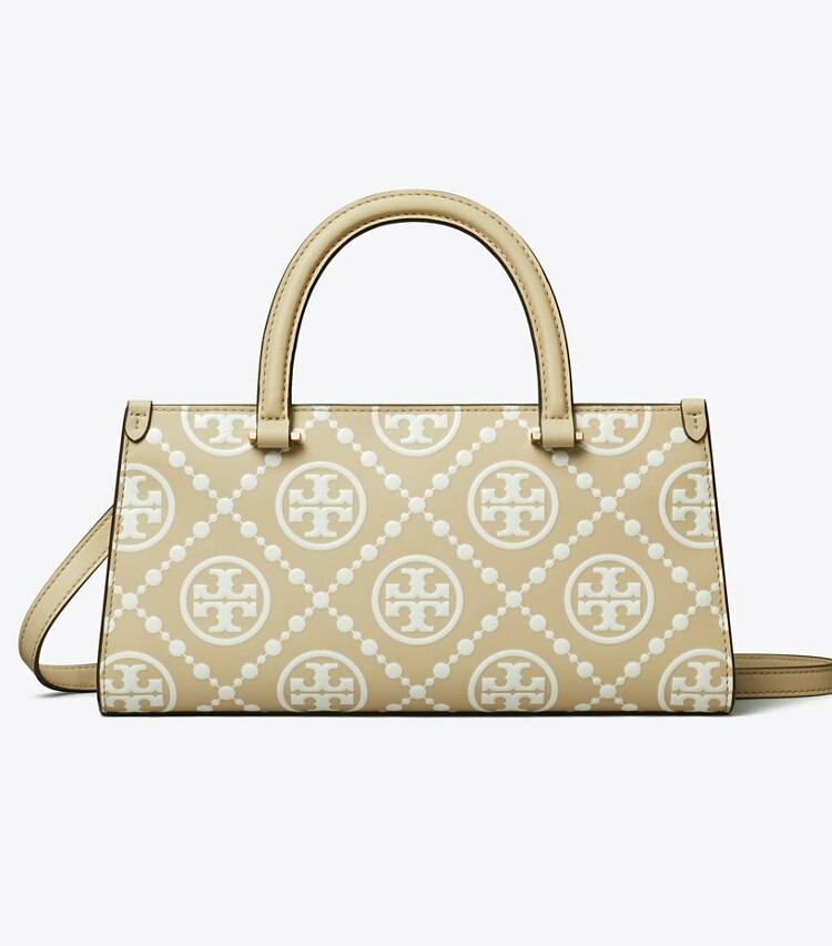 T Monogram Contrast Embossed Small East-West Tote Women Satchels Tory Burch Beige - Image 4