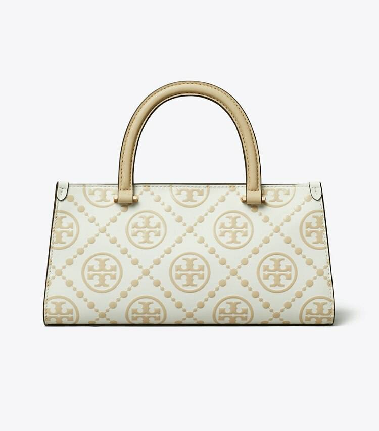 T Monogram Contrast Embossed Small East-West Tote Women Satchels Tory Burch Beige - Image 5