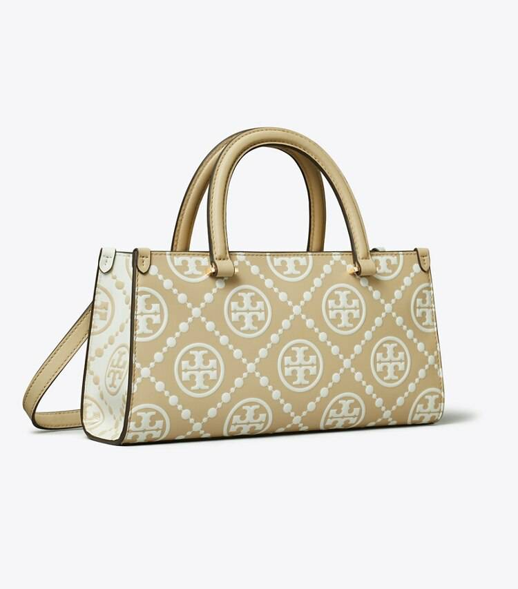 T Monogram Contrast Embossed Small East-West Tote Women Satchels Tory Burch Beige