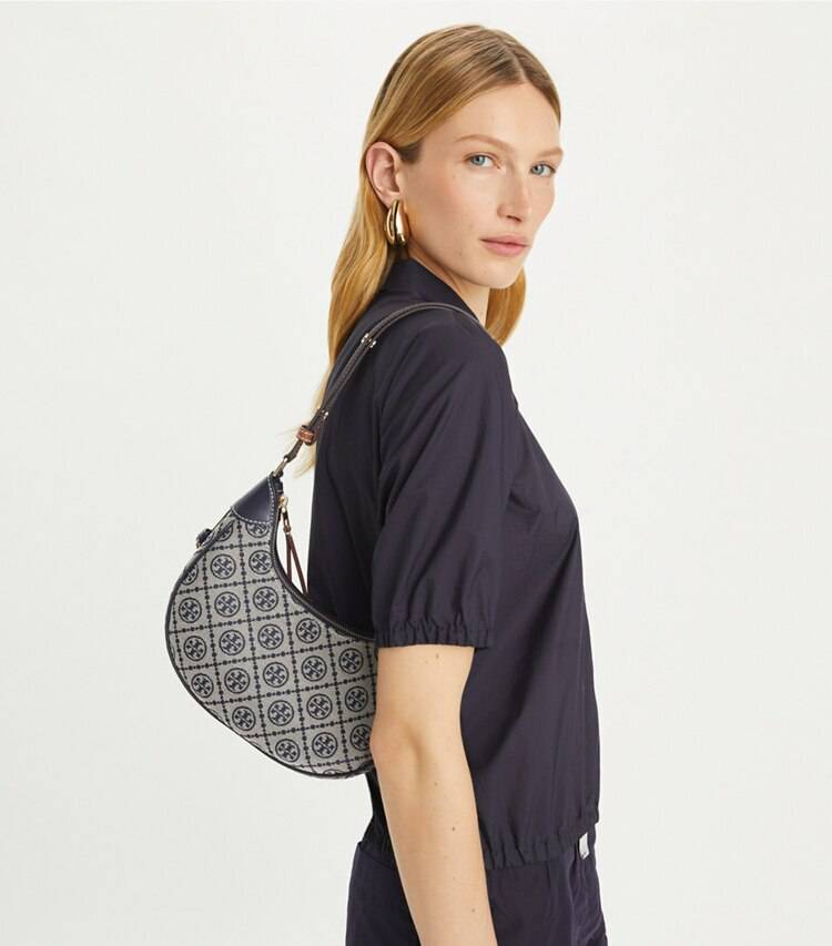 T Monogram Crescent Bag Tory Burch Tory Navy Women Shoulder Bags - Image 3