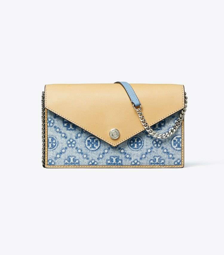 T Monogram Denim Envelope Chain Wallet Tory Burch Women Mini Bags Seltzer - Image 3