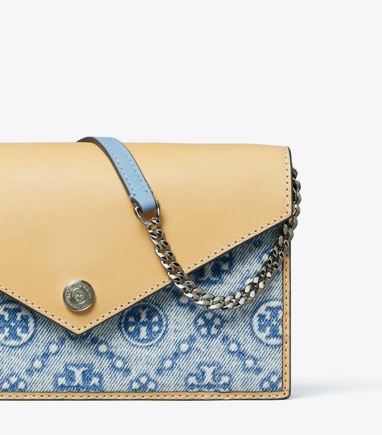 T Monogram Denim Envelope Chain Wallet Tory Burch Women Mini Bags Seltzer - Image 5