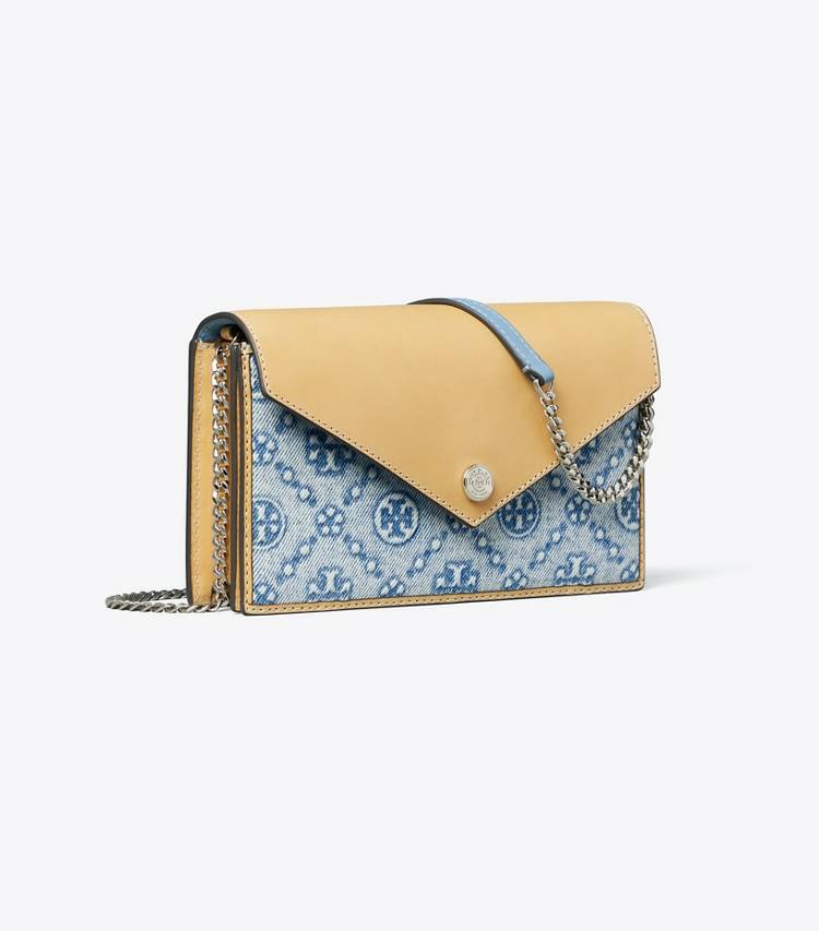 T Monogram Denim Envelope Chain Wallet Tory Burch Women Mini Bags Seltzer