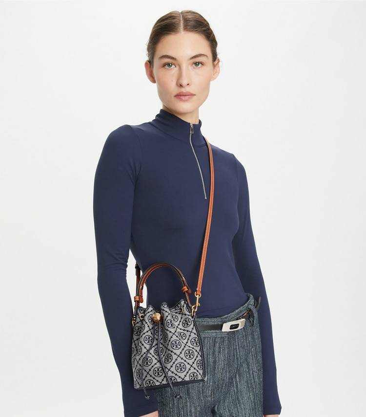 T Monogram Mini Bucket Bag Women Crossbody Bags Tory Burch Tory Navy - Image 2