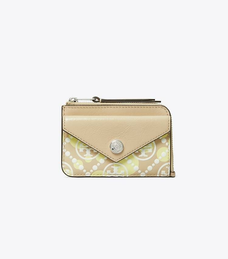 T Monogram Printed Leather Zip Card Case Khaki Sand Tory Burch Card Cases Women - Image 2