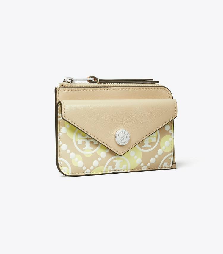 T Monogram Printed Leather Zip Card Case Khaki Sand Tory Burch Card Cases Women