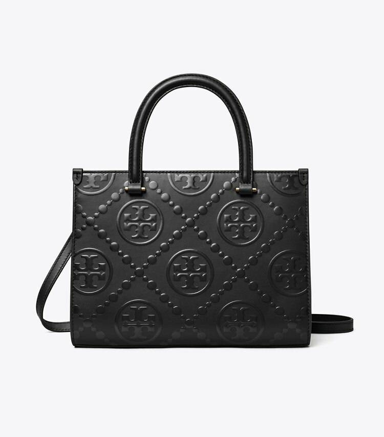 T Monogram Top-Handle Embossed Tote Black Women Tory Burch Tote Bags - Image 4