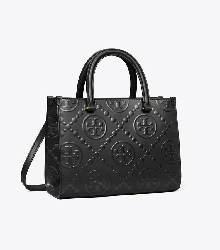 T Monogram Top-Handle Embossed Tote Black Women Tory Burch Tote Bags