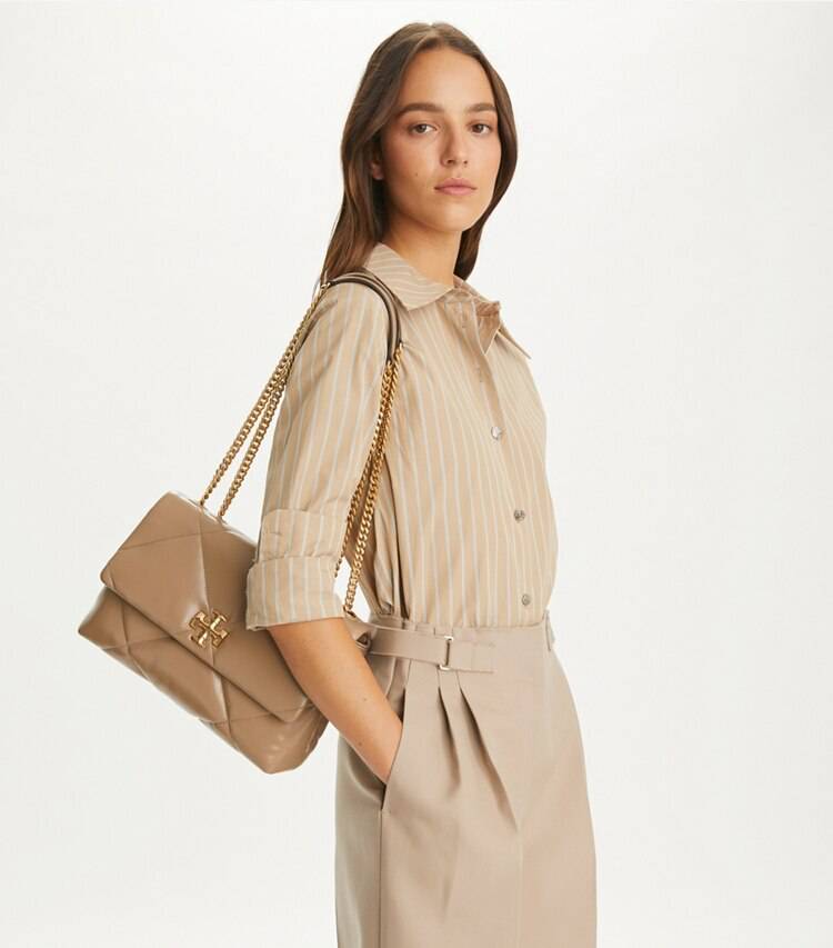 Taupe Oak Women Shoulder Bags Kira Diamond Quilt Convertible Shoulder Bag Tory Burch - Image 3