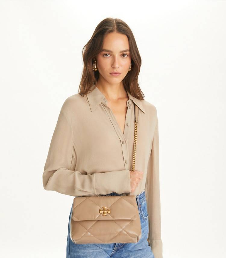 Taupe Oak Women Shoulder Bags Kira Diamond Quilt Convertible Shoulder Bag Tory Burch - Image 4