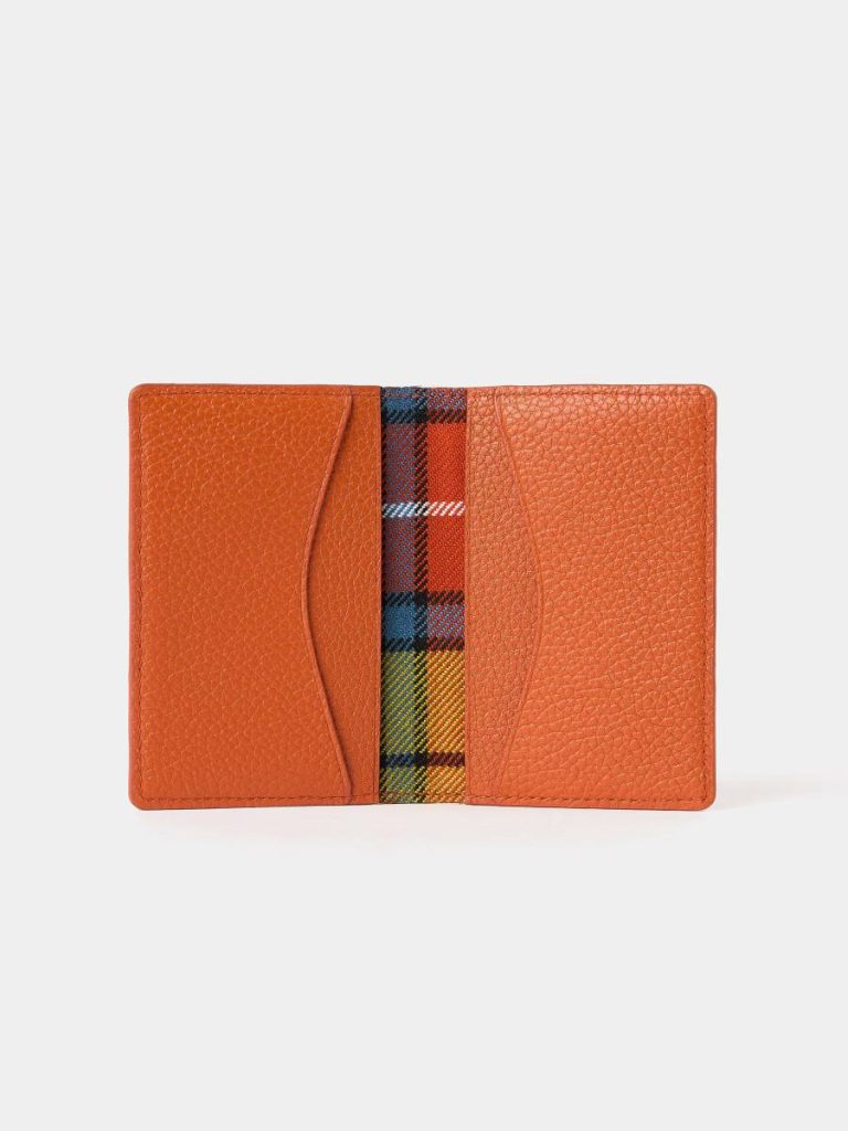 The Double Credit Card Holder - Ochre With Tartan Madras Grain Cambridge Satchel Crossbody Women - Image 2