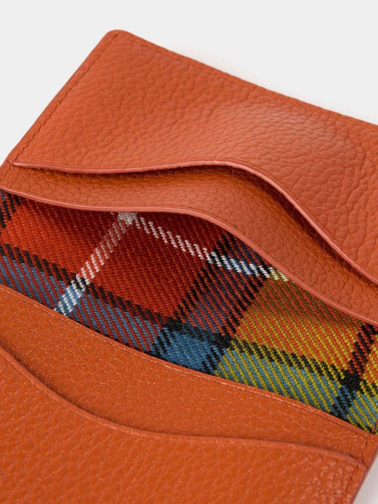 The Double Credit Card Holder - Ochre With Tartan Madras Grain Cambridge Satchel Crossbody Women - Image 4