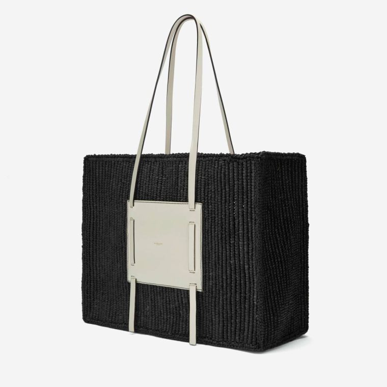 The Large Capri Women Black Raffia & Off-White Smooth Shoulder Bags Demellier - Image 2