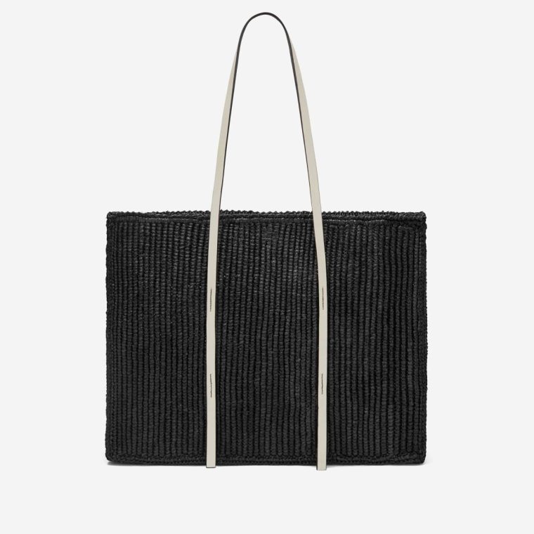 The Large Capri Women Black Raffia & Off-White Smooth Shoulder Bags Demellier - Image 3