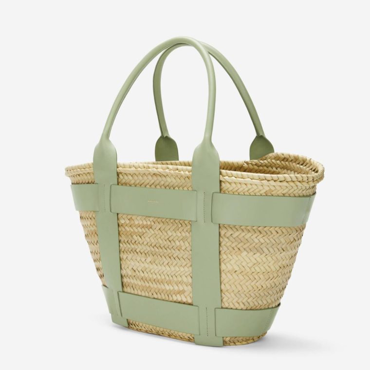 The Maxi Santorini Shoulder Bags Women Natural Basket Khaki Smooth Demellier - Image 3