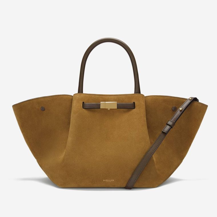 The Midi New York Demellier Women Crossbody Bags Caramel Suede & Mocha Smooth