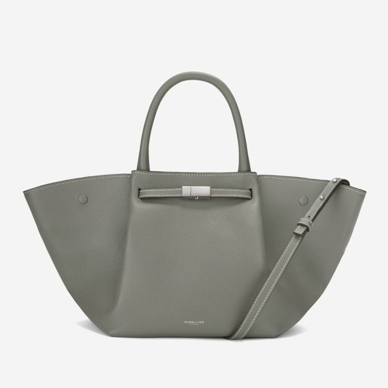 The Midi New York Women Stone Grey Small Grain Ecru Stitching Demellier Crossbody Bags