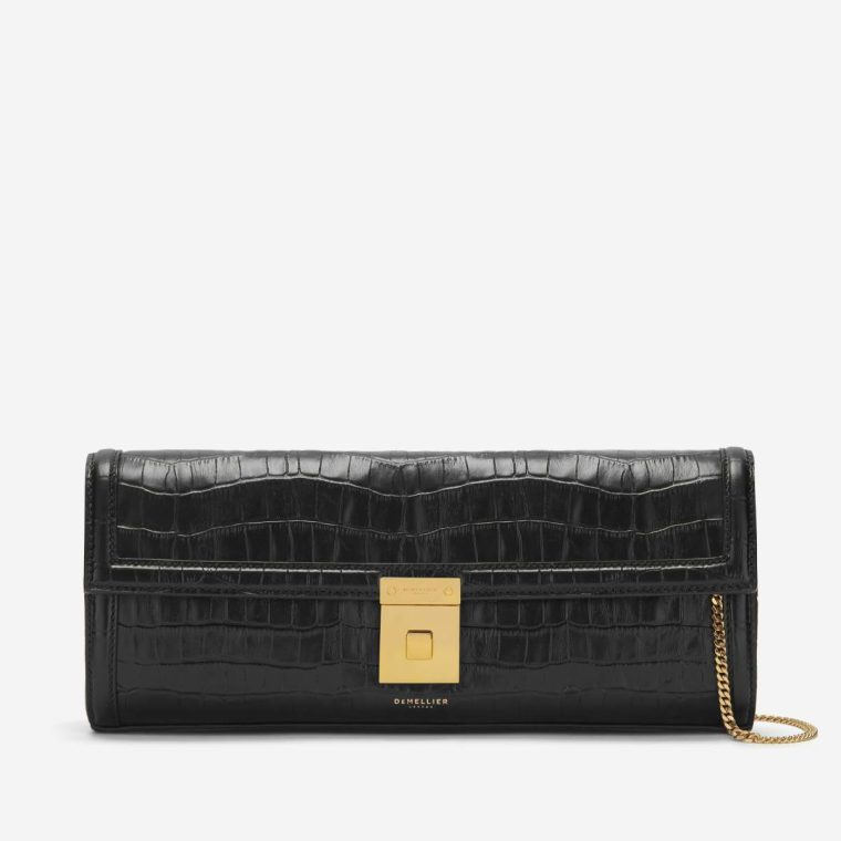 The Paris Clutch Black Croc-Effect Clutches Women Demellier