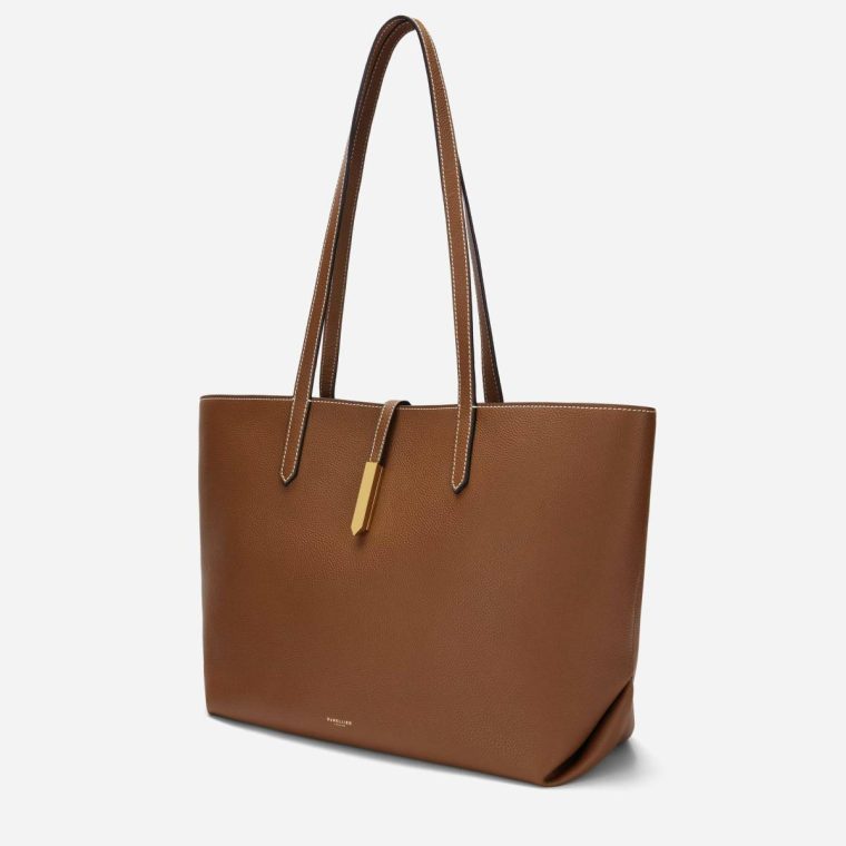 The Tokyo Tote Demellier Women Shoulder Bags Tan Small Grain Ecru Stitching - Image 3