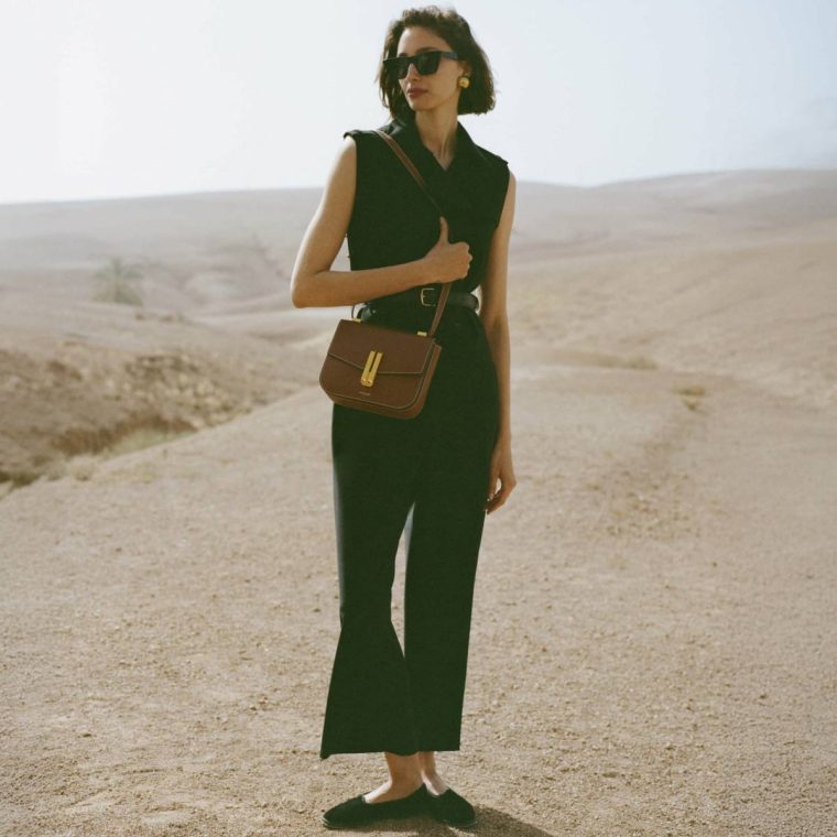 The Vancouver Women Demellier Tan Small Grain Ecru Stitching Crossbody Bags - Image 2