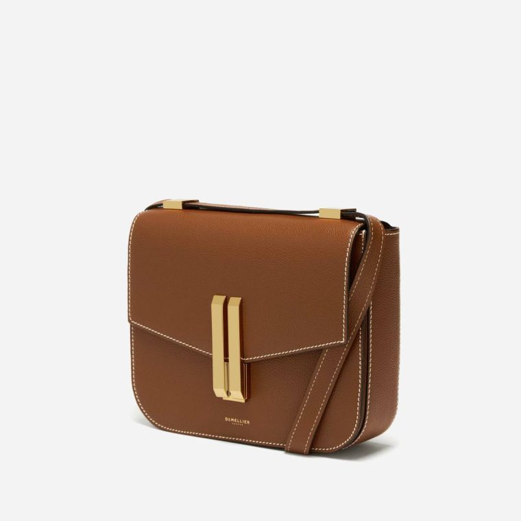 The Vancouver Women Demellier Tan Small Grain Ecru Stitching Crossbody Bags - Image 3