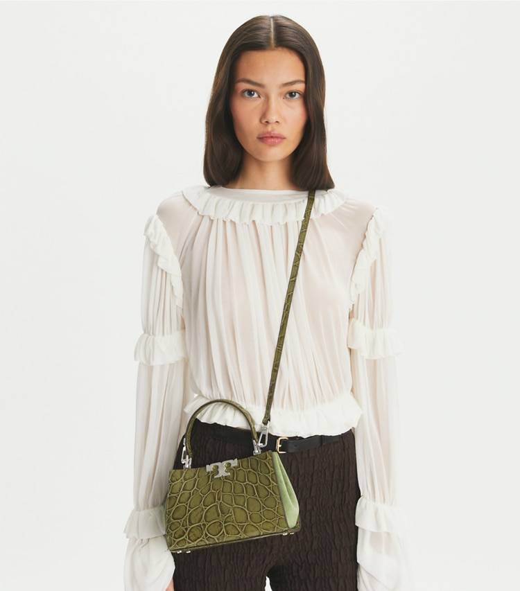 Tory Burch Crossbody Bags Women Mini Eleanor Croc-Embossed Satchel Soft Ivy - Image 2