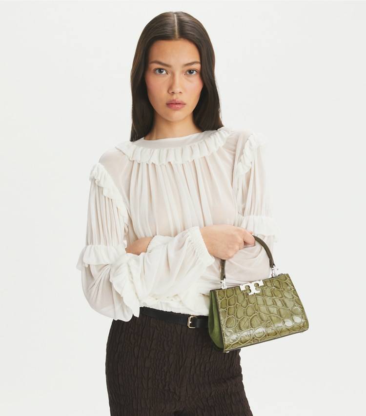 Tory Burch Crossbody Bags Women Mini Eleanor Croc-Embossed Satchel Soft Ivy - Image 3
