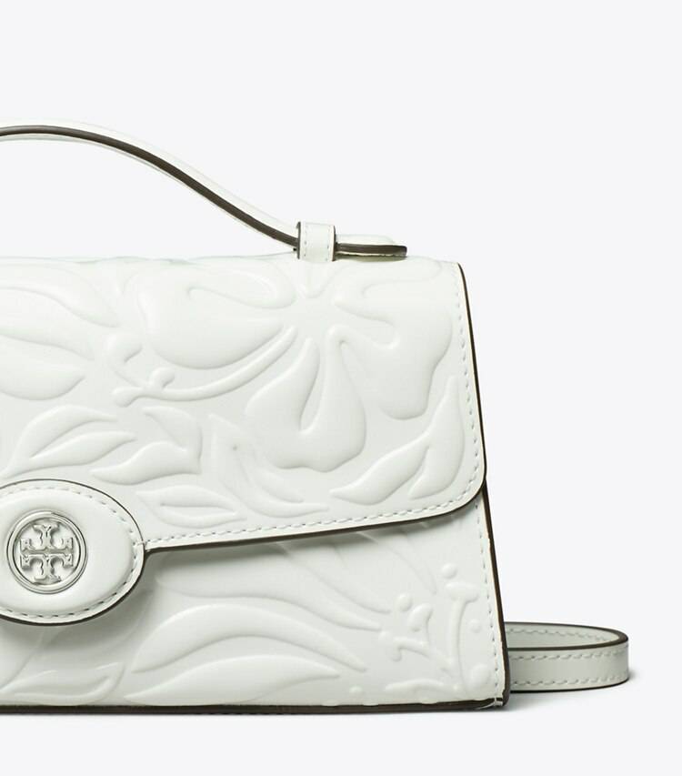 Tory Burch Women Blanc Mini Bags Mini Robinson Floral Embossed Top-Handle Bag - Image 5