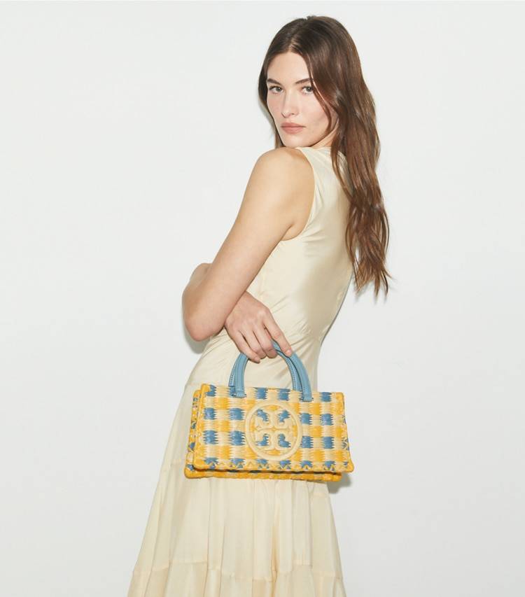 Tory Burch Women Deep Turquoise Ella Hand-Crocheted East-West Tote Satchels - Image 2
