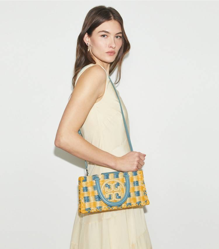 Tory Burch Women Deep Turquoise Ella Hand-Crocheted East-West Tote Satchels - Image 3
