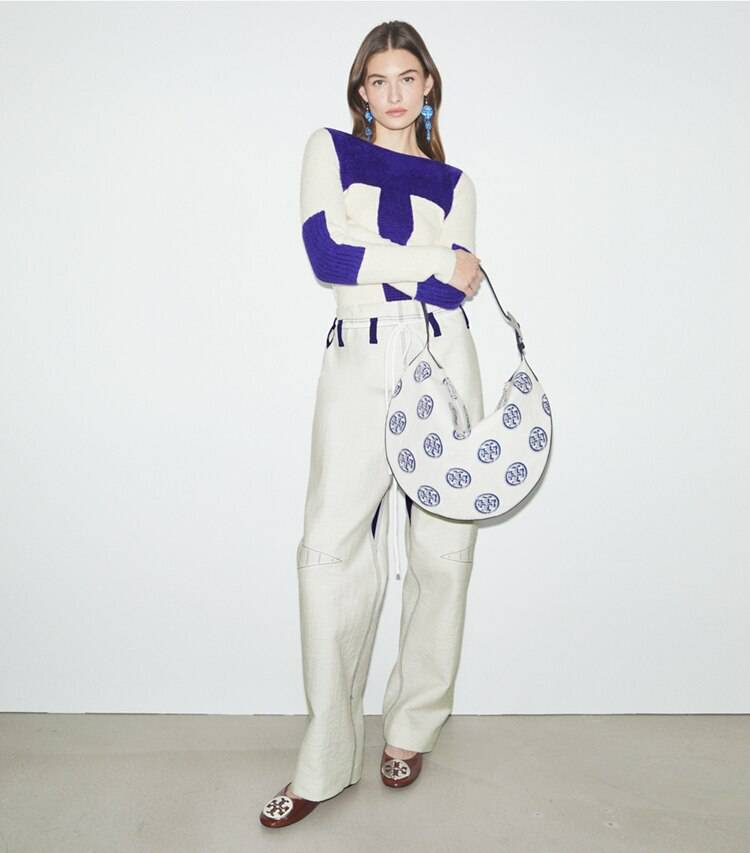 Tory Burch Women Hobo Bags T Monogram Balloon Bag White / Ballpoint Blue - Image 2