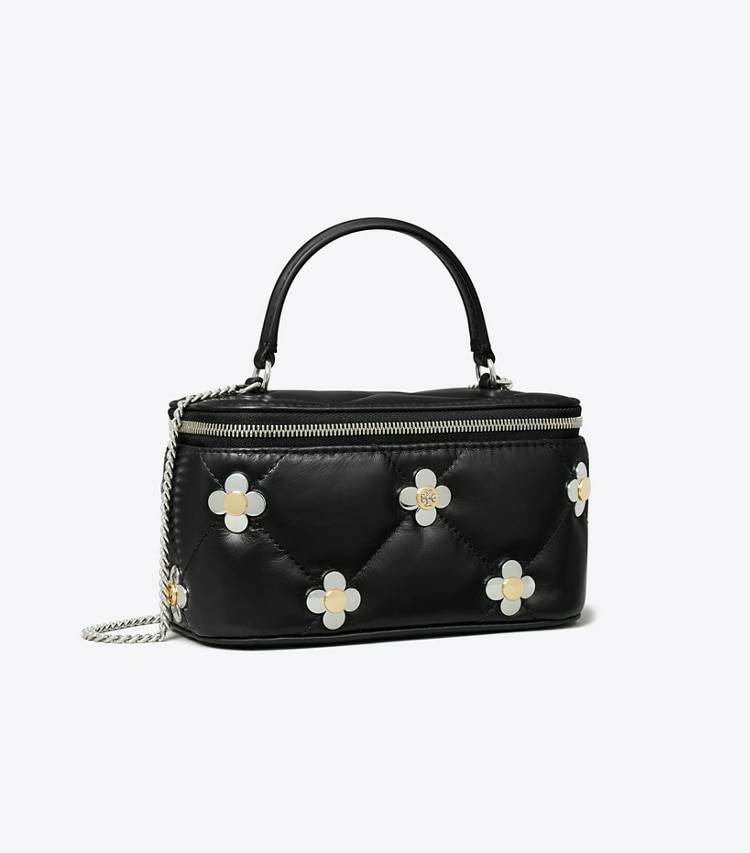 Tory Burch Women Kira Diamond Quilt Clover Vanity Case Mini Bags Black