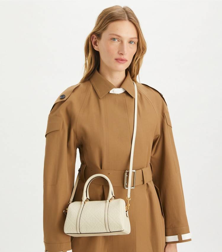 Tory Burch Women Light Cream Crossbody Bags T Monogram Leather Petite Barrel Bag - Image 2