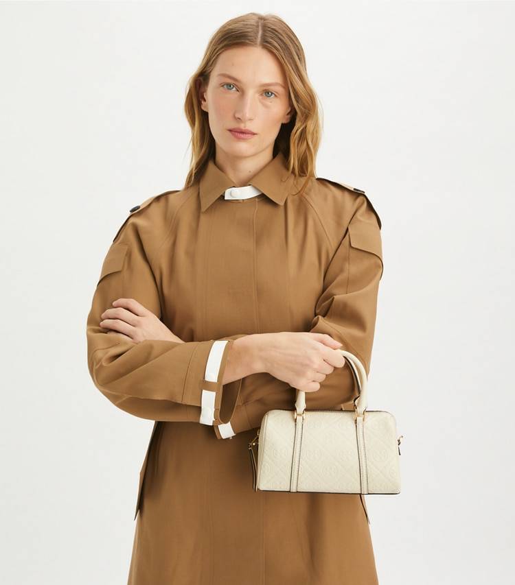 Tory Burch Women Light Cream Crossbody Bags T Monogram Leather Petite Barrel Bag - Image 3