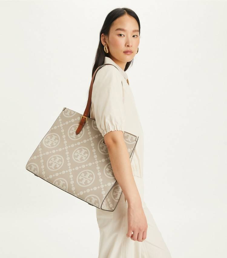 Tory Burch Women Longan / New Cream T Monogram Contrast Embossed Tote Tote Bags - Image 2