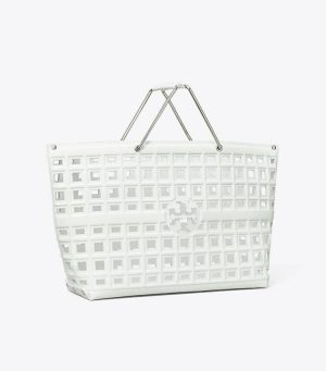 Tory Burch Women Tote Bags Ella Croc-Embossed Market Tote Blanc
