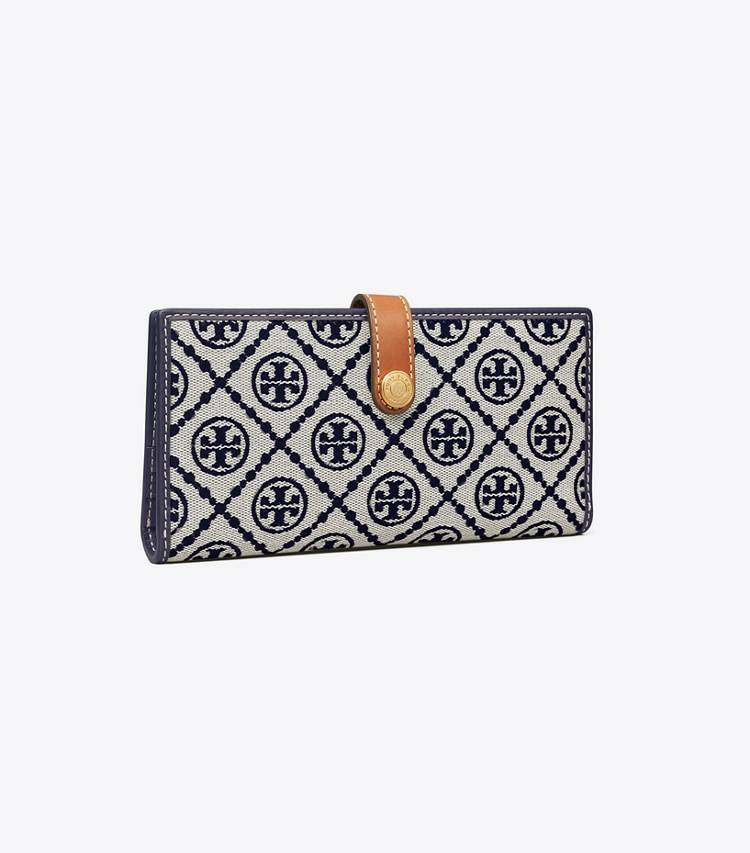 Tory Navy Women Wallets Tory Burch T Monogram Zip Slim Wallet