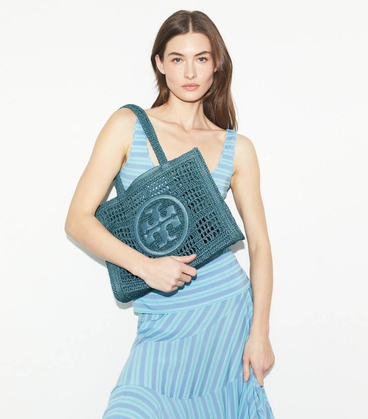 Tote Bags Small Ella Hand-Crocheted Tote Tory Burch Deep Slate Women - Image 3