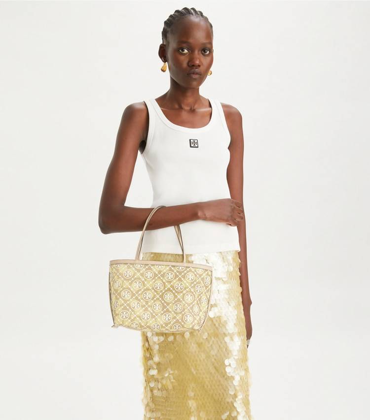 Tote Bags T Monogram Mesh Dot Tote Khaki / Honeydew Tory Burch Women - Image 2