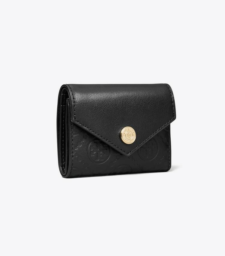 Wallets T Monogram Leather Small Envelope Wallet Women Black Tory Burch