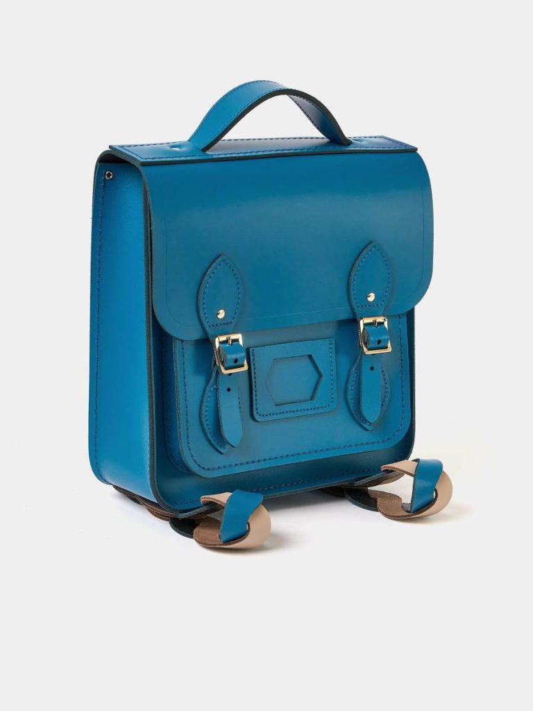 Women Backpacks Cambridge Satchel The Small Portrait Backpack - Shiz Blue With Bi-Colour Twisted Strap - Image 3
