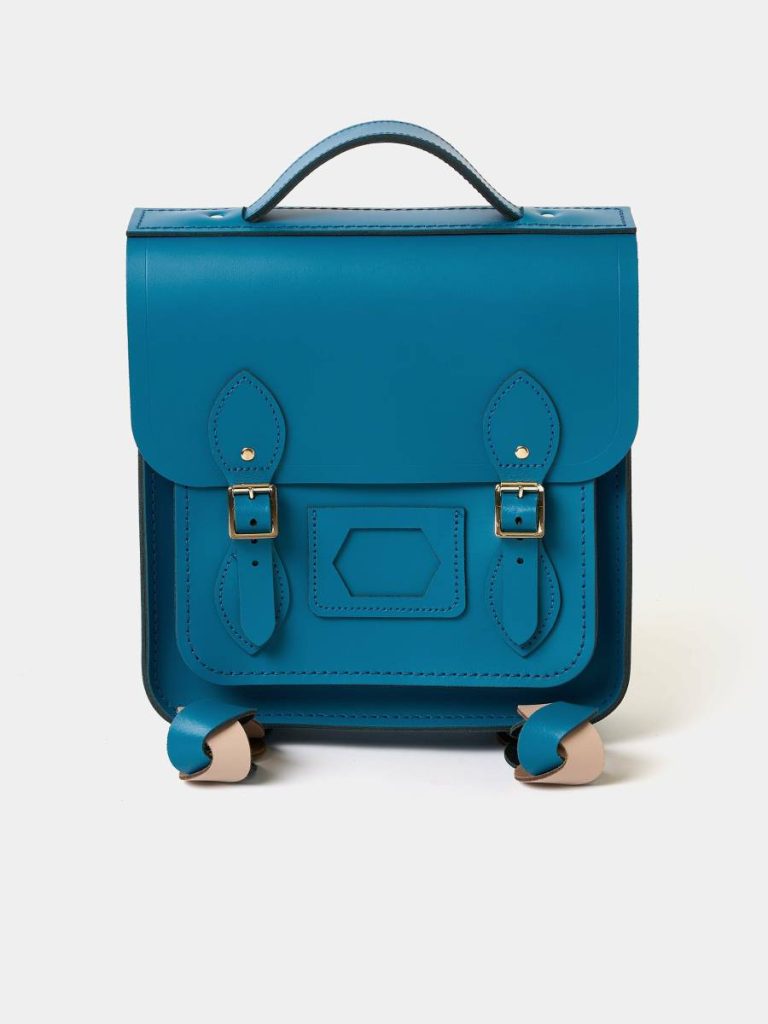 Women Backpacks Cambridge Satchel The Small Portrait Backpack - Shiz Blue With Bi-Colour Twisted Strap