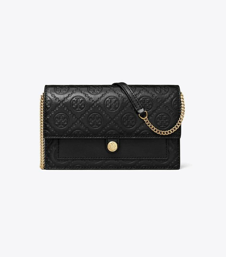 Women Black Tory Burch Mini Bags T Monogram Leather Chain Wallet - Image 4