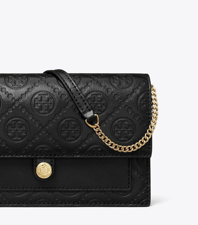 Women Black Tory Burch Mini Bags T Monogram Leather Chain Wallet - Image 5