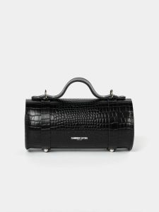 Women Cambridge Satchel Crossbody The Mini Bowls Bag - Black Croc - Image 5